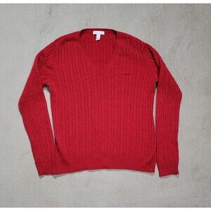 Charter Club Glitter Cashmere Blend Long Sleeves Pullover Knit Sweater Sz M Red